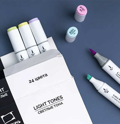 Набор спиртовых маркеров Малевичъ GrafArt Brush, Светлые тона 24 цвета,