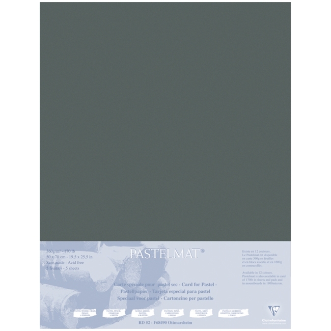 Бумага для пастели 5л. 500*700мм Clairefontaine "Pastelmat", 360г/м2, бархат, антрацит