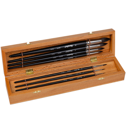 Набор кистей для рисования Roubloff №10 белка круглые 8 штук в деревянной шкатулке купить в художественном магазине ArtCraft.Space с доставкой по РФ и СНГ