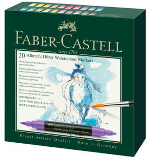 Набор акварельных пигм. маркеров Faber-Castell "Albrecht Durer" 20цв., двухстор., кистев./пулевид.