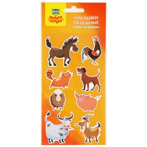 Наклейки объемные Мульти-Пульти "Звери на ферме", 10*22см, 8 наклеек, инд. уп., европодвес