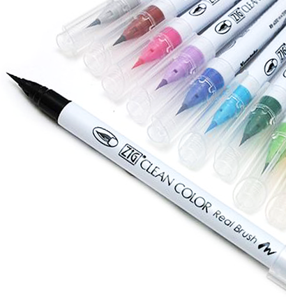 Набор японских маркеров с кистью ZIG Clean Color Real Brush 12 цветов купить в художественном магазине ArtCraft.Space с доставкой по РФ и СНГ