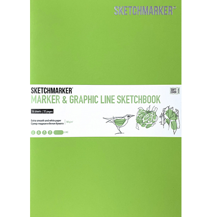 Скетчбук Sketchmarker Marker & Graphic Line универсальный лайм с мягкой обложкой 17х25 см / 16 листов / 180 гм купить в магазине ArtCraft.Space с доставкой по РФ и СНГ