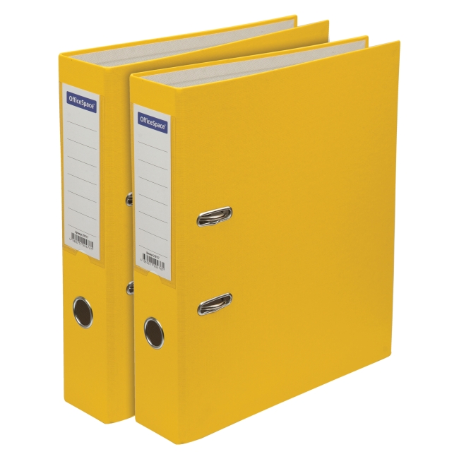 Папка-регистратор OfficeSpace, 70мм, бумвинил, с карманом на корешке, желтая