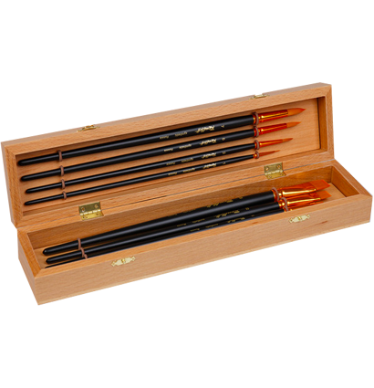 Набор кистей для рисования Roubloff №11 синтетика разной формы 8 штук в деревянной шкатулке купить в художественном магазине ArtCraft.Space с доставкой по РФ и СНГ