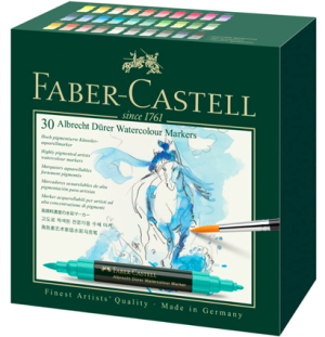 Набор акварельных пигм. маркеров Faber-Castell "Albrecht Durer" 30цв., двухстор., кистев./пулевид.
