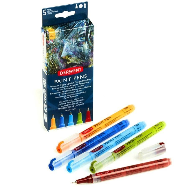 Набор капиллярных ручек Derwent Paint Pens №2 5 цветов перо 0.5 мм купить в художественном магазине ArtCraft.Space