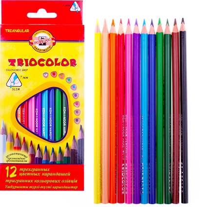 Карандаши цветные Koh-I-Noor Triocolor набор 12 цветов в картонной упаковке купить в художественном магазине ArtCraft.Space