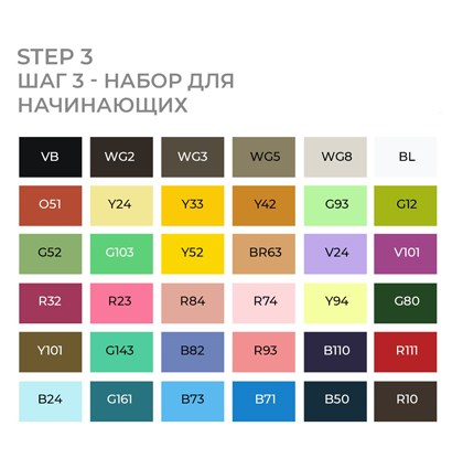 Набор маркеров Sketchmarker Brush / Скетчмаркер Браш "Для начинающих - Step 3" 36 цветов в сумке купить в магазине маркеров для рисования ArtCraft.Space с доставкой по РФ и СНГ