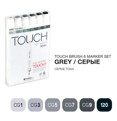 Купить набор маркеров для скетчинга Touch Brush 6 штук cерые цвета в магазине товаров для скетчинга ArtCraft.Space с доставкой по РФ