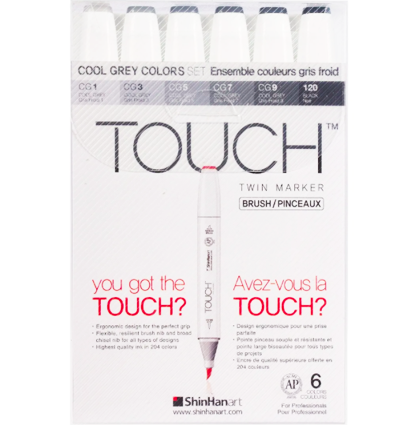 Купить набор маркеров для скетчинга Touch Brush 6 штук cерые цвета в магазине товаров для скетчинга ArtCraft.Space с доставкой по РФ