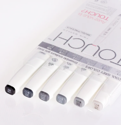 Купить набор маркеров для скетчинга Touch Brush 6 штук cерые цвета в магазине товаров для скетчинга ArtCraft.Space с доставкой по РФ