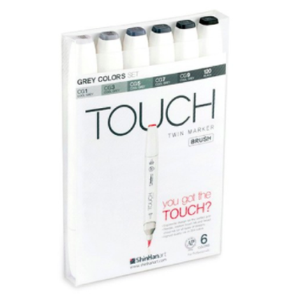 Купить набор маркеров для скетчинга Touch Brush 6 штук cерые цвета в магазине товаров для скетчинга ArtCraft.Space с доставкой по РФ