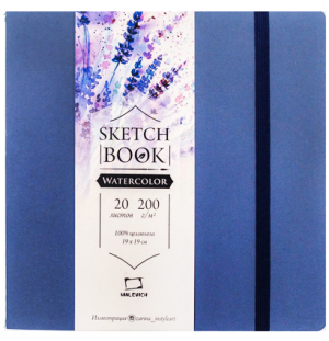 Скетчбук Малевичъ для акварели Waterfall "Nature", мелкая фактура, синий, 200 г/м, 19х19, 20л