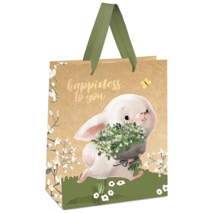Пакет подарочный 11*14*6,5см MESHU "Happiness to you", отд. фольгой, крафт