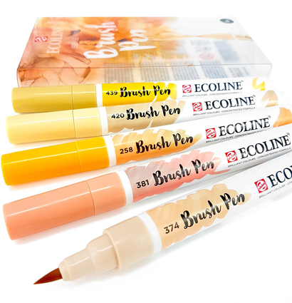 Акварельные маркеры Ecoline Brush Pen в наборе 5 Skin (телесные) Эколайн купить для акварельного скетчинга в магазине маркеров ArtCraft.Space с доставкой по РФ