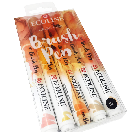 Акварельные маркеры Ecoline Brush Pen в наборе 5 Skin (телесные) Эколайн купить для акварельного скетчинга в магазине маркеров ArtCraft.Space с доставкой по РФ