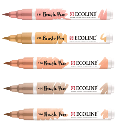 Акварельные маркеры Ecoline Brush Pen в наборе 5 Skin (телесные) Эколайн купить для акварельного скетчинга в магазине маркеров ArtCraft.Space с доставкой по РФ