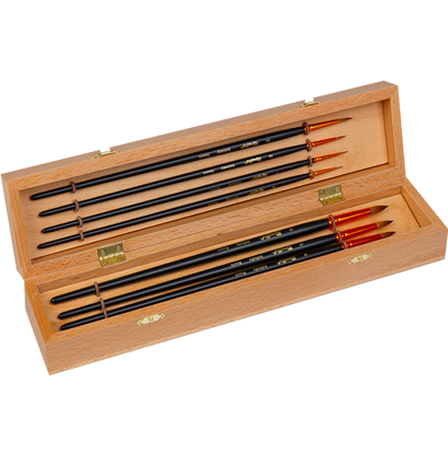 Набор кистей для рисования Roubloff №12 колонок круглые и плоская 8 штук в деревянной шкатулке купить в художественном магазине ArtCraft.Space с доставкой по РФ и СНГ