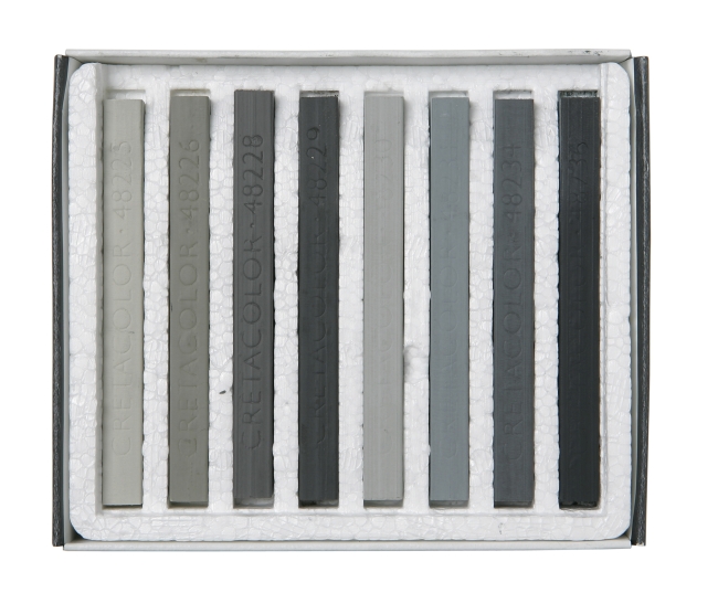 Набор сухой пастели серых оттенков, размер пастели 7х7, длина пастели 72 мм, 8 цветов, картонная коробка