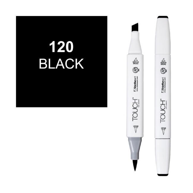 Маркер двухсторонний спиртовой  TOUCH TWIN BRUSH 120 Черный