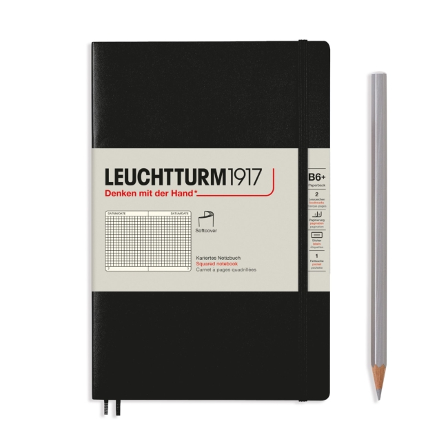 Блокнот Leuchtturm1917 Classic B6+ (12.5x19см.) 80г/м2 - 123 стр. в клетку, мягкая обложка, цвет: Черный