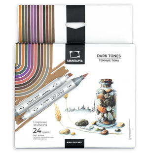 Набор спиртовых маркеров Малевичъ GrafArt Brush, Темные тона 24 цвета,