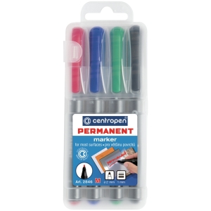 Набор перманентных маркеров Centropen "2846" 4цв., пулевидный, 1мм, пластик. футляр