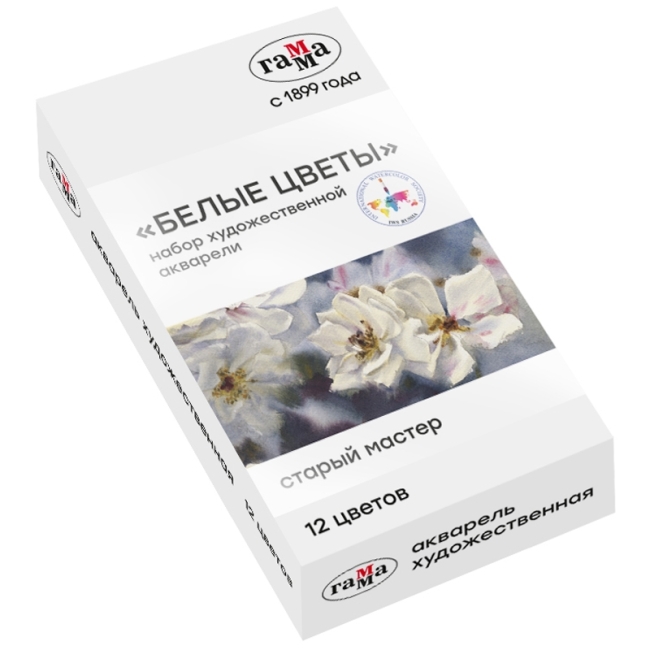 Акварель художественная Гамма "Старый Мастер" IWS "Белые цветы", 12цв*2,6мл, кюветы, метал. коробка Акварель художественная Гамма "Старый Мастер" IWS "Белые цветы", 12цв*2,6мл, кюветы, метал. коробка