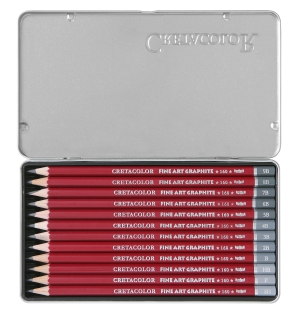 Набор профессиональных чернографитовых карандашей "CLEOS" 12 карандашей, 12 твердостей(2H,HB,F,B,2B-9B), металлическая коробка в картонной обложке (2H,F,HB - 9B)
