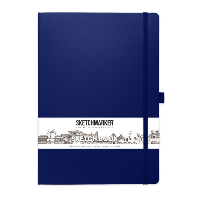 Блокнот для зарисовок Sketchmarker 140г/кв.м 21*30см 80л твердая обложка  Королевский синий