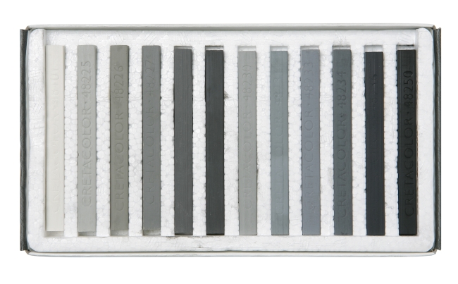 Набор сухой пастели серых оттенков, размер пастели 7х7, длина пастели 72 мм, 12 цветов, картонная коробка