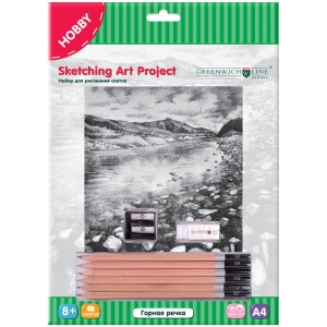 Набор для рисования скетча Greenwich Line "Горная речка", A4, карандаши, ластик, точилка, картон