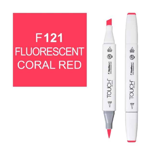 Маркер двухсторонний спиртовой  TOUCH TWIN BRUSH F121 Красный коралловый флуоресцентный