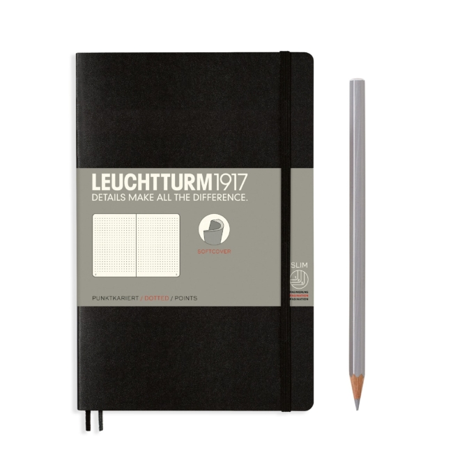 Блокнот Leuchtturm1917 Classic B6+ (12.5x19см.) 80г/м2 - 123 стр. в точку, мягкая обложка, цвет: Черный