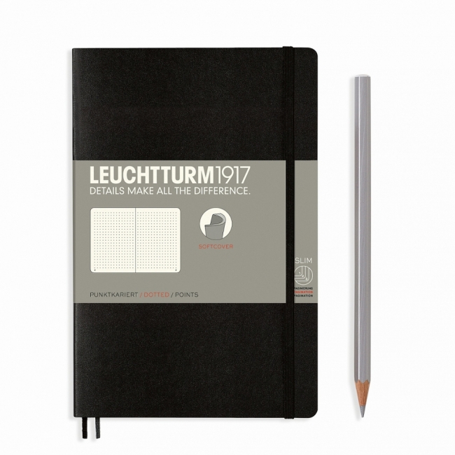Блокнот Leuchtturm1917 Classic B6+ (12.5x19см.) 80г/м2 - 123 стр. в точку, мягкая обложка, цвет: Черный