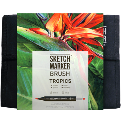 Набор маркеров Sketchmarker Brush / Скетчмаркер Браш "Tropics - Тропики" 36 цветов в сумке купить в магазине маркеров для рисования ArtCraft.Space с доставкой по РФ и СНГ