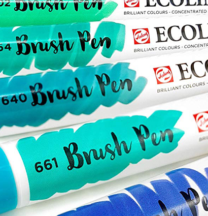 Акварельные маркеры Ecoline Brush Pen в наборе 5 Green/Blue (сине-зеленые) купить для акварельного скетчинга в магазине маркеров ArtCraft.Space  с доставкой по РФ
