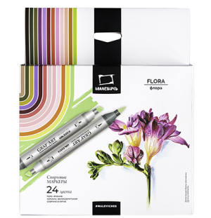 Набор спиртовых маркеров Малевичъ GrafArt Brush, Флора 24 цвета,