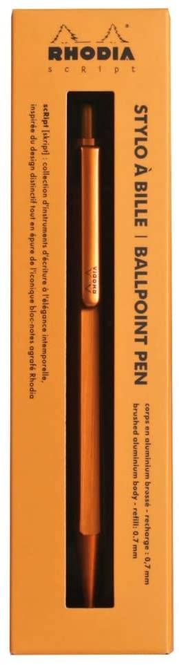 Ручка шариковая автомат. Rhodia scRipt, черная, корпус алюминиевый оранжевый, линия 0,7 мм 9388C,