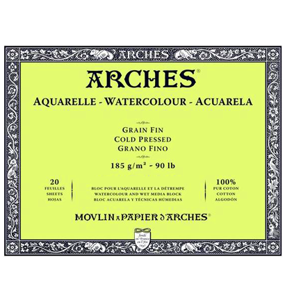 Блок бумаги Arches Grain Fin для акварели из хлопка 18х26см / 20 листов / 185 гм (среднезернистая)  купить в художественном магазине ArtCraft.Space с доставкой по РФ и СНГ