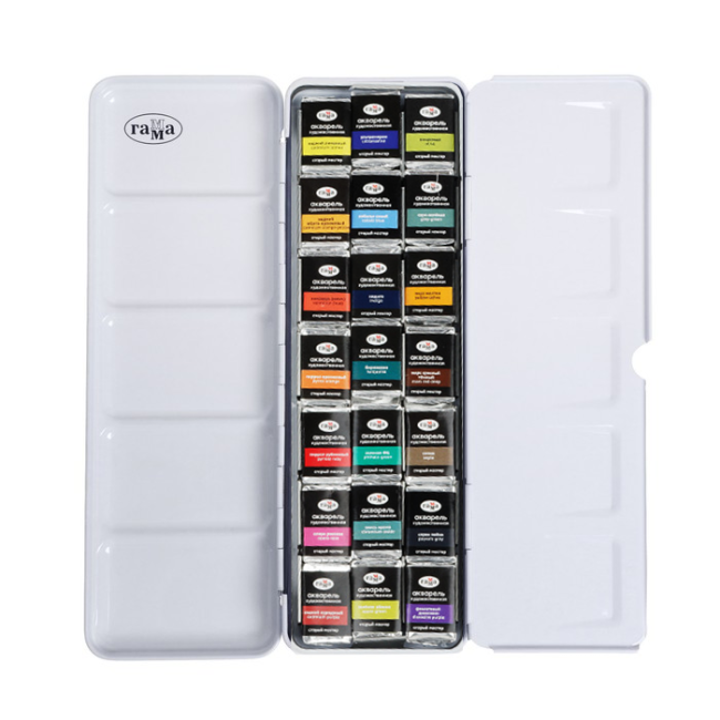 Акварель художественная Гамма "Старый Мастер" IWS "Городской пленэр", 21цв*2,6мл, кюветы, метал. коробка Акварель художественная Гамма "Старый Мастер" IWS "Городской пленэр", 21цв*2,6мл, кюветы, метал. коробка