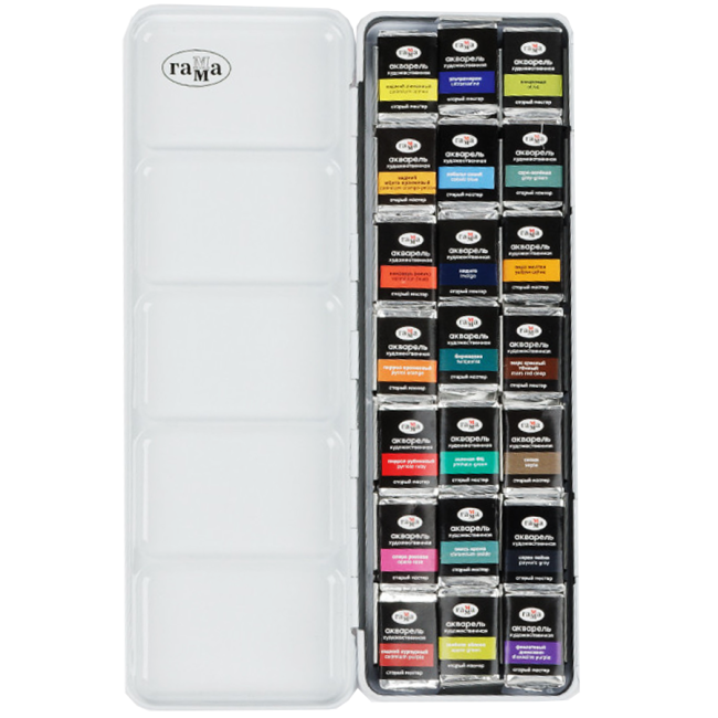 Акварель художественная Гамма "Старый Мастер" IWS "Городской пленэр", 21цв*2,6мл, кюветы, метал. коробка Акварель художественная Гамма "Старый Мастер" IWS "Городской пленэр", 21цв*2,6мл, кюветы, метал. коробка