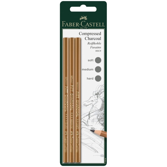 Набор угольных карандашей Faber-Castell "Pitt", 3шт., мягкий/средний/твердый, блистер