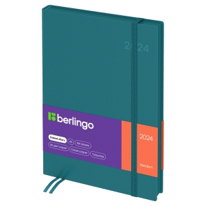 Ежедневник датированный 2024г., А5, 184л., кожзам, Berlingo "Western", бирюзовый, с резинкой