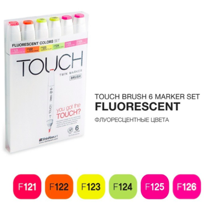 Купить набор маркеров для скетчинга Touch Brush 6 штук флюоресцентные цвета в магазине товаров для скетчинга ArtCraft.Space с доставкой по РФ