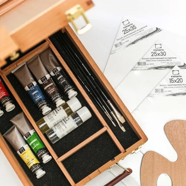 Набор для живописи с масляными красками Tician Малевичъ 7 цветов с этюдником и аксессуарами купить в художественном магазине ArtCraft.Space с доставкой по всему миру Набор для живописи с масляными красками Tician Малевичъ 7 цветов с этюдником и аксессуарами купить в художественном магазине ArtCraft.Space с доставкой по всему миру