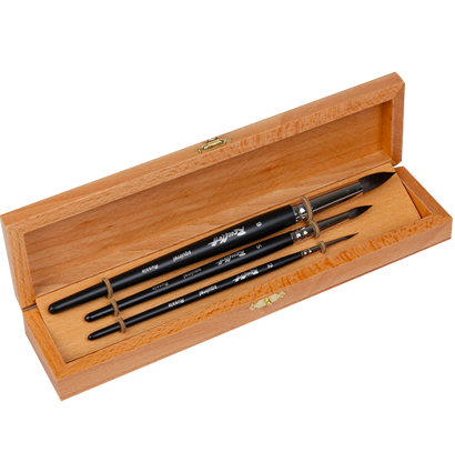 Набор кистей для рисования Roubloff №5 белка круглые 3 штуки в деревянной шкатулке купить в художественном магазине ArtCraft.Space с доставкой по РФ и СНГ