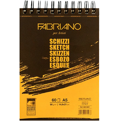 Альбом для зарисовок Fabriano Schizzi с мелкозернистой бумагой на спирали по короткой стороне А5 / 60 листов / 90 гм купить в художественном магазине ArtCraft.Space с доставкой по РФ и СНГ