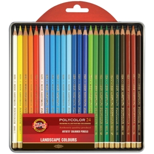 Набор карандашей художественных цветных Polycolor "KOH-I-NOOR" 3824, LANDSCAPE 3824, металл.коробка, 24 цвета